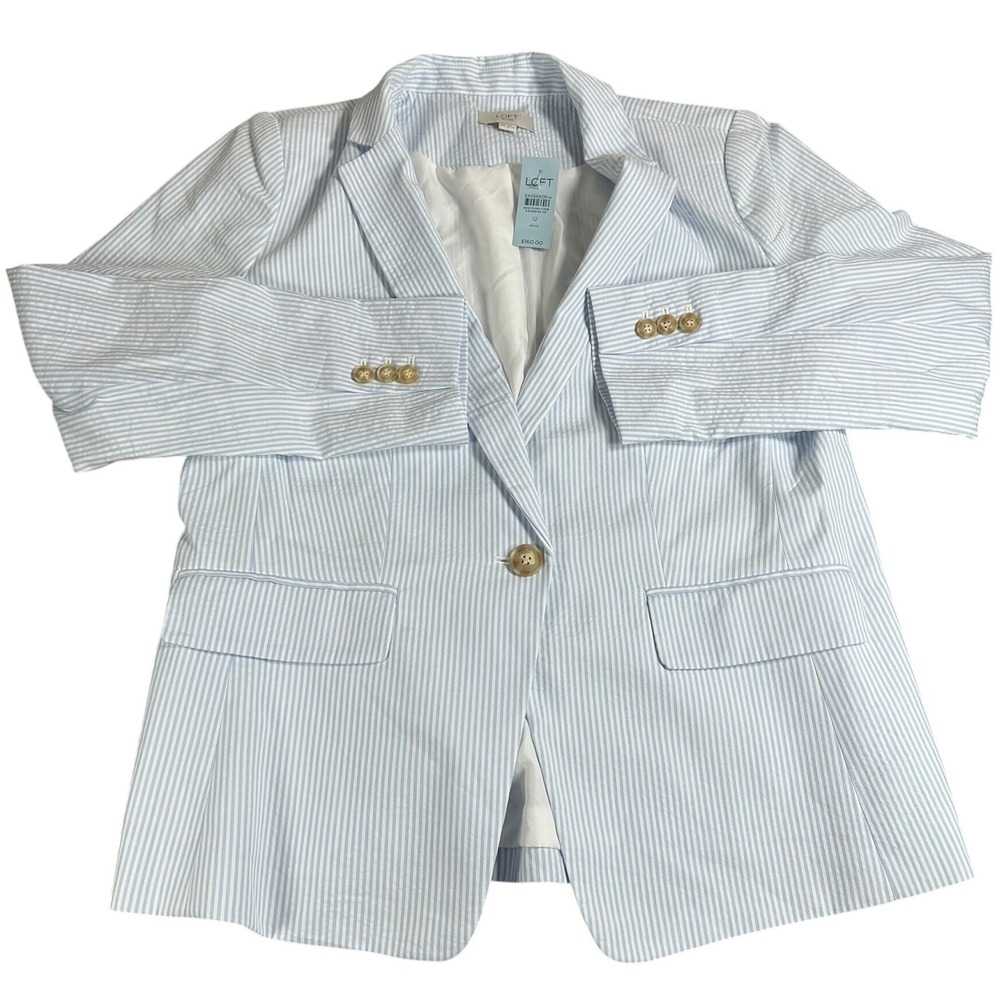 LOFT Petites Women's Blue Stripe Blazer Jacket Size 12 Petite NWT - Picture 8 of 10
